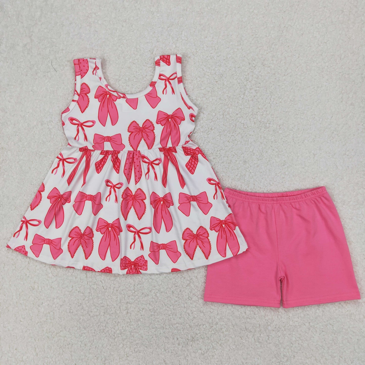 GSSO2450 hot pink bows sleeveless hot pink shorts girls set