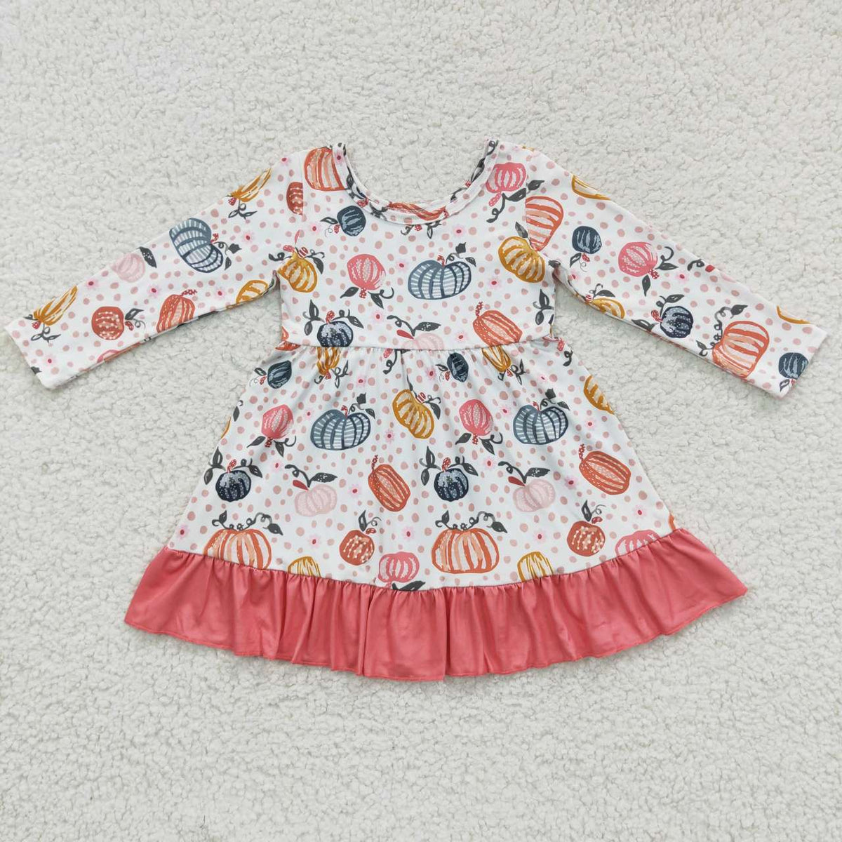 GLD0204 Autumn Pumpkin Pink Dot Long Sleeve Dress