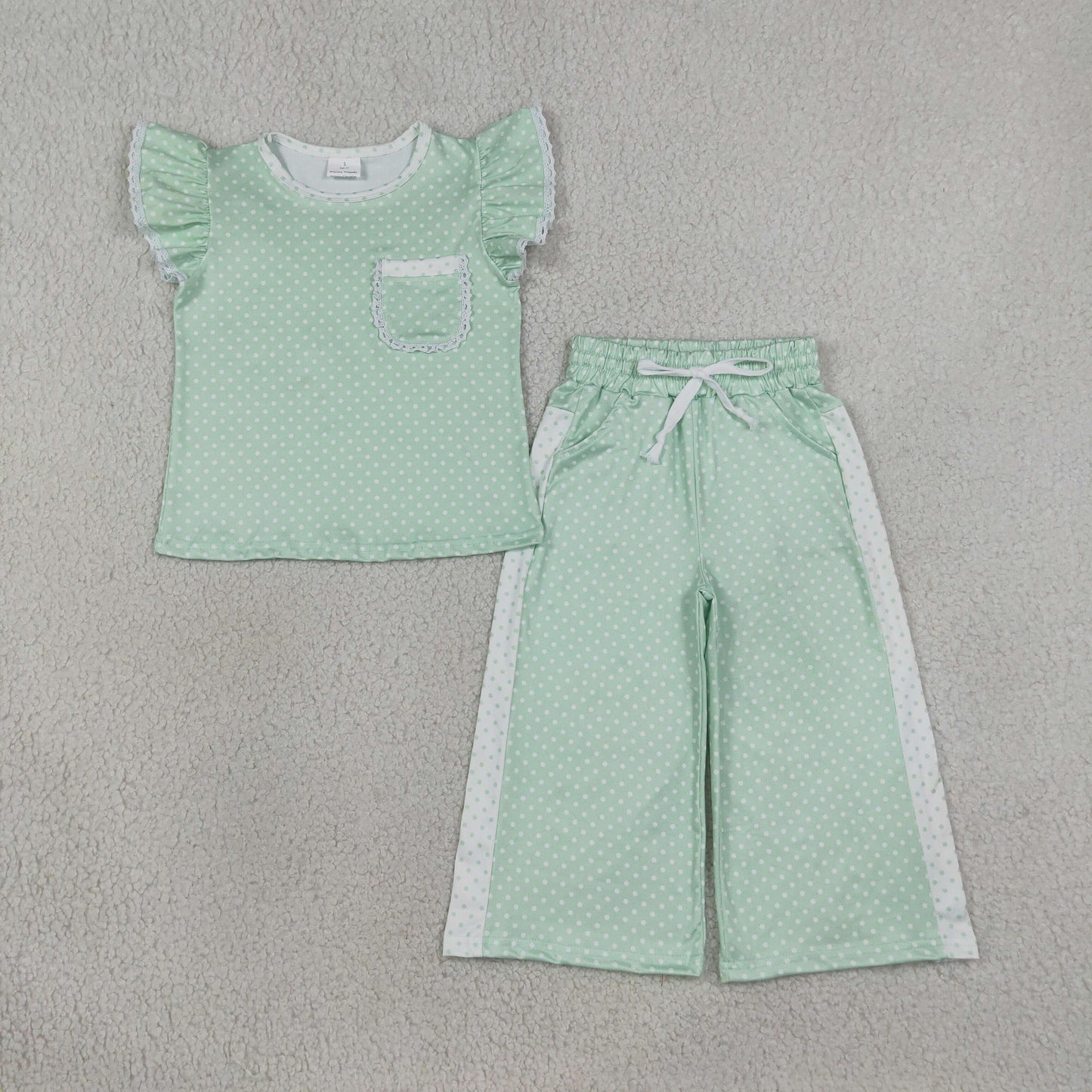 GSPO2332 Green Flutter Sleeve Pants Girls Set