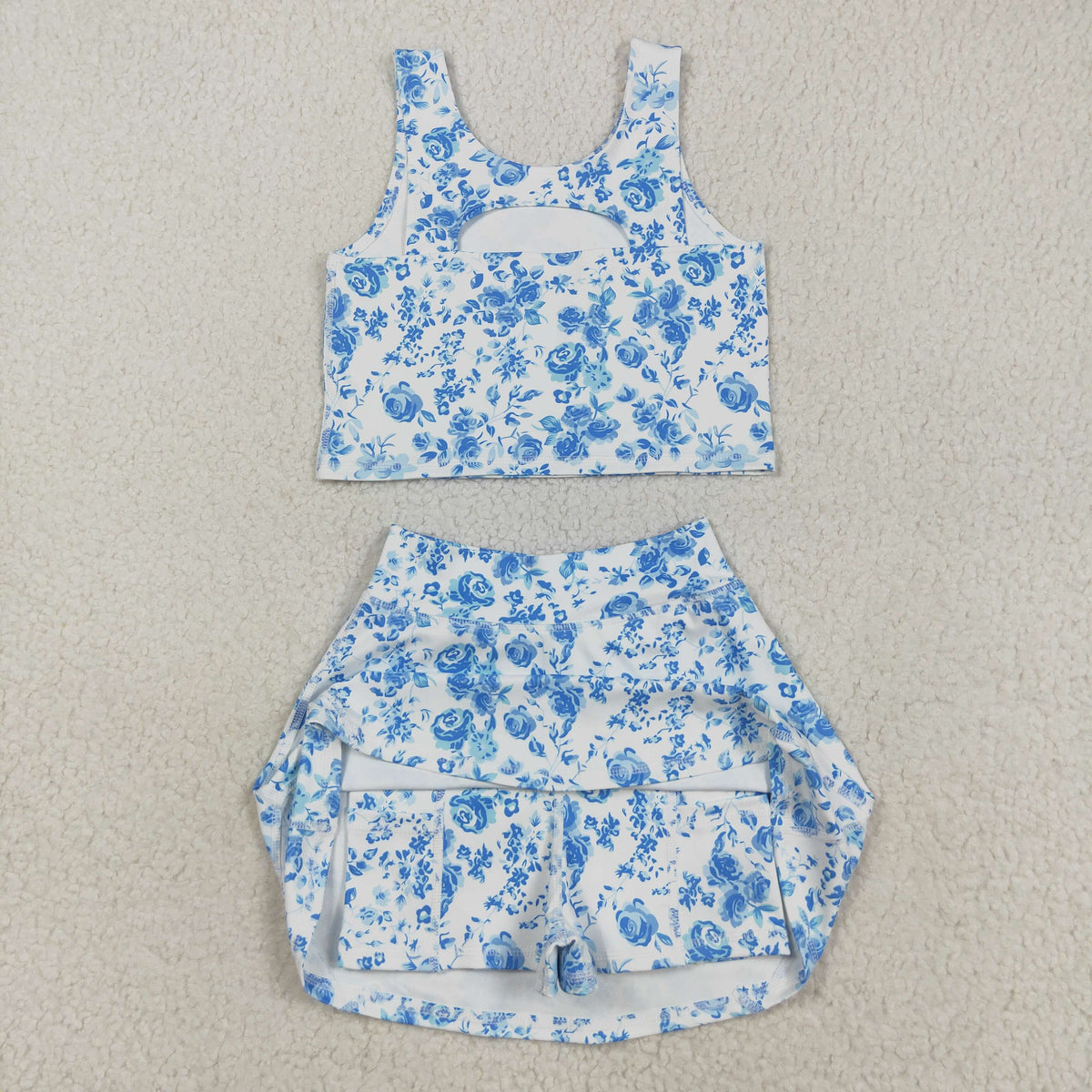 GSD2787 yoga cute flowers floral sleeveless skorts skirt girls set
