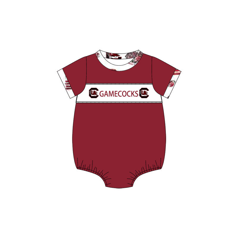 Custom Moq 3 Football Team Game Cocks Maroon Short Sleeve Boys Romper
