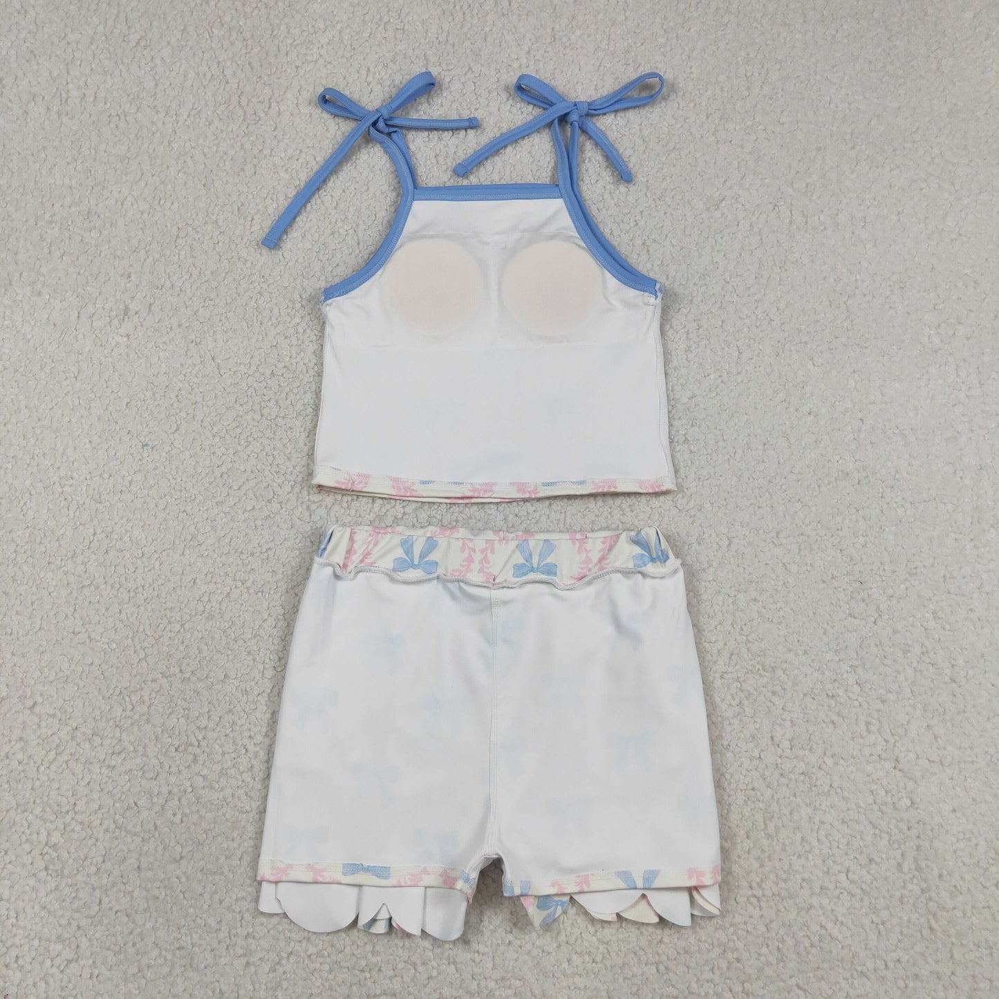 GSD3727 Scallop Yoga Blue Bows Top Skorts Girls Set