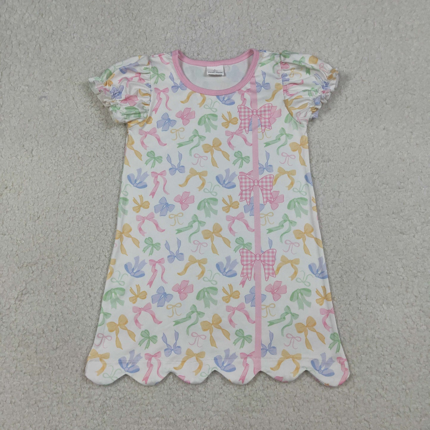 GSD3245 Colorful Bows Short Sleeve Girls Dress