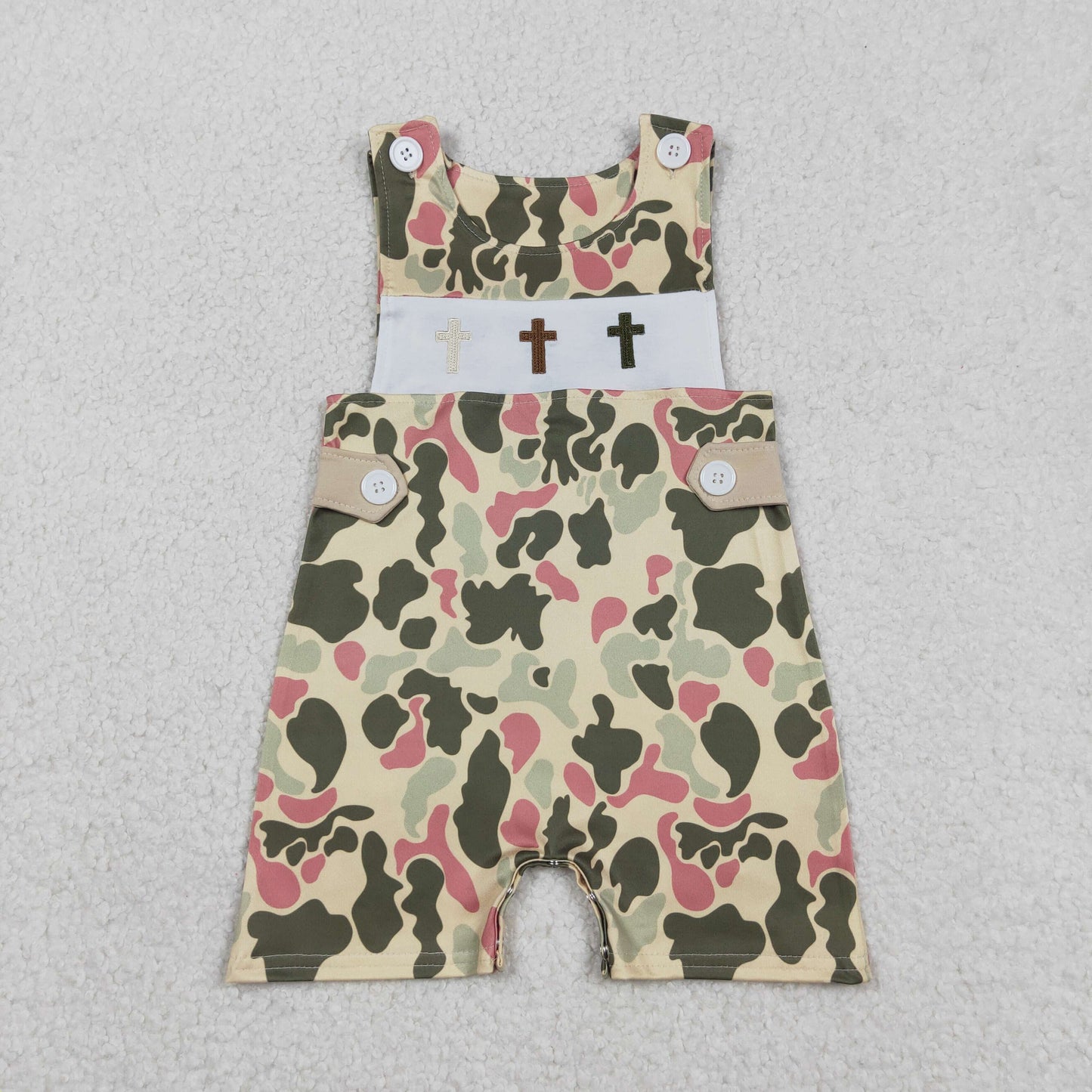 Embroidery SR3290 Easter Cross Camo Sleeveeless Boys Romper