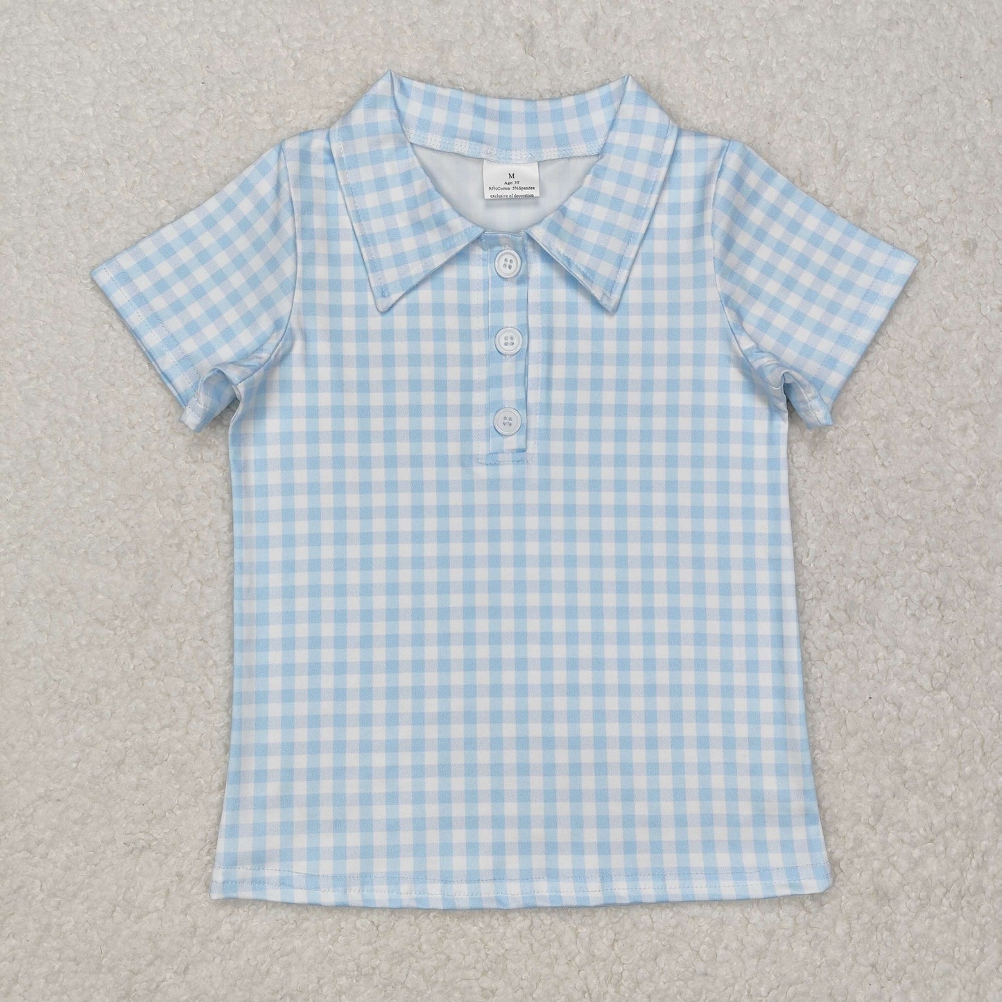 BT1125 Blue Checkered Short Sleeve Shorts Boys Top