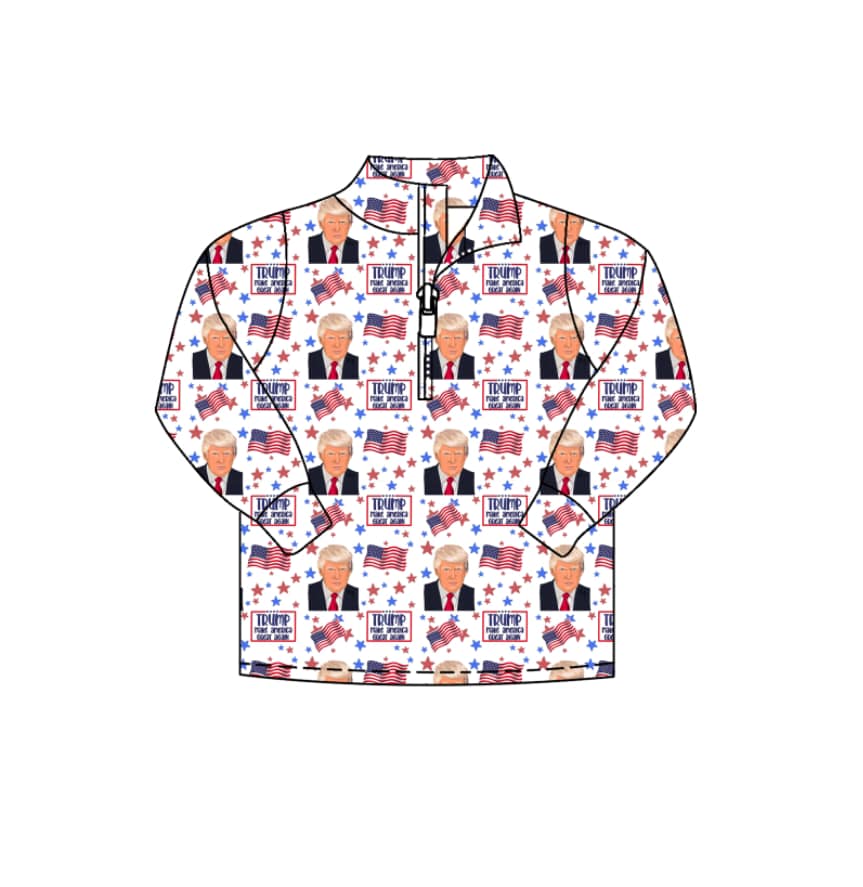 custom Trump flag red long sleeve zipper boys pullover