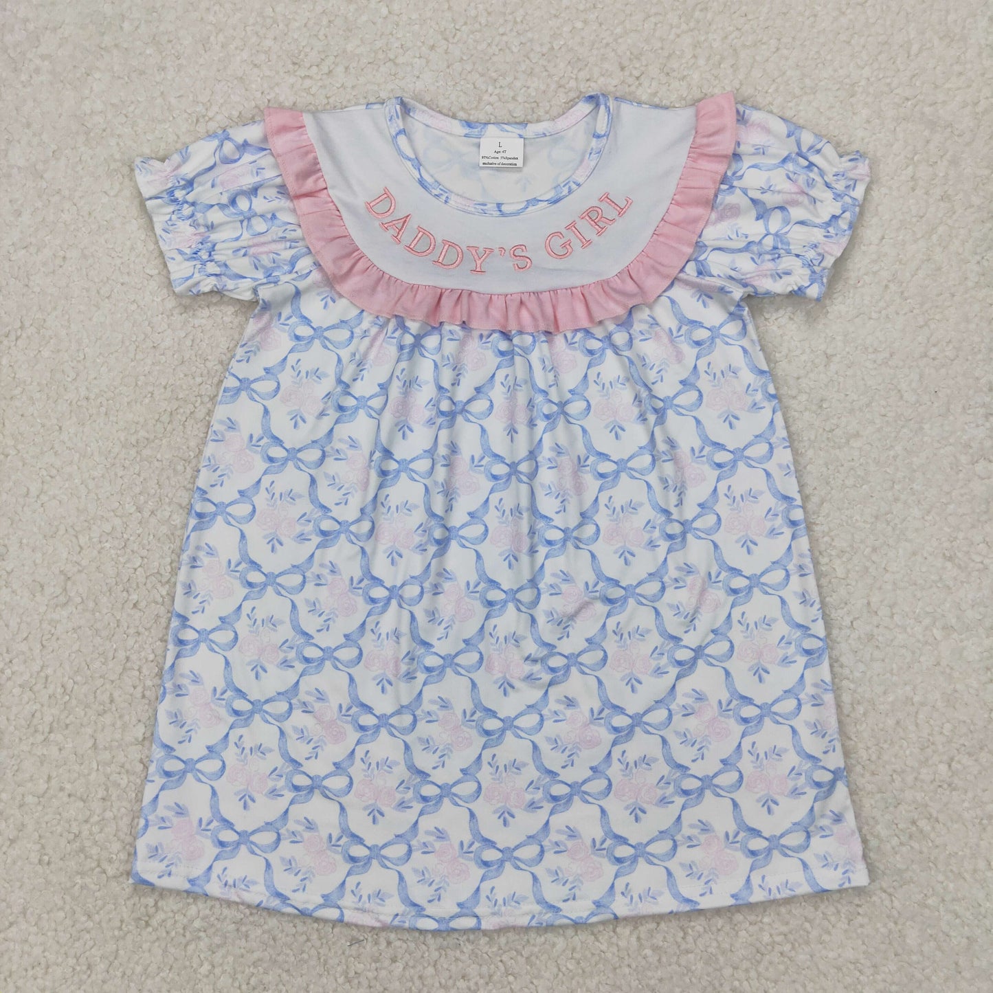 embroidery GSD2226 daddy's girl blue bows short sleeve girls dress