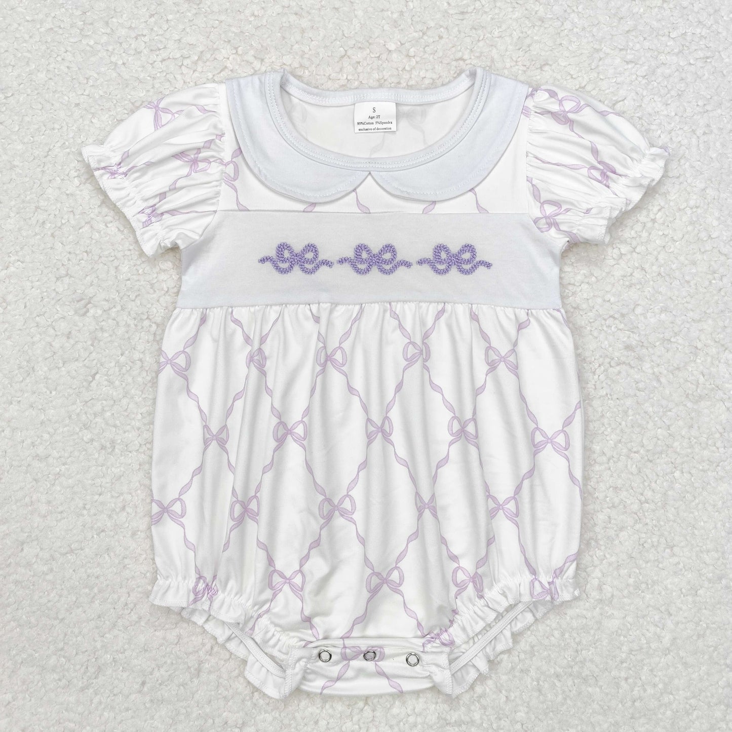 USA SHOP embroidery SR1968 purple bows short sleeve girls romper
