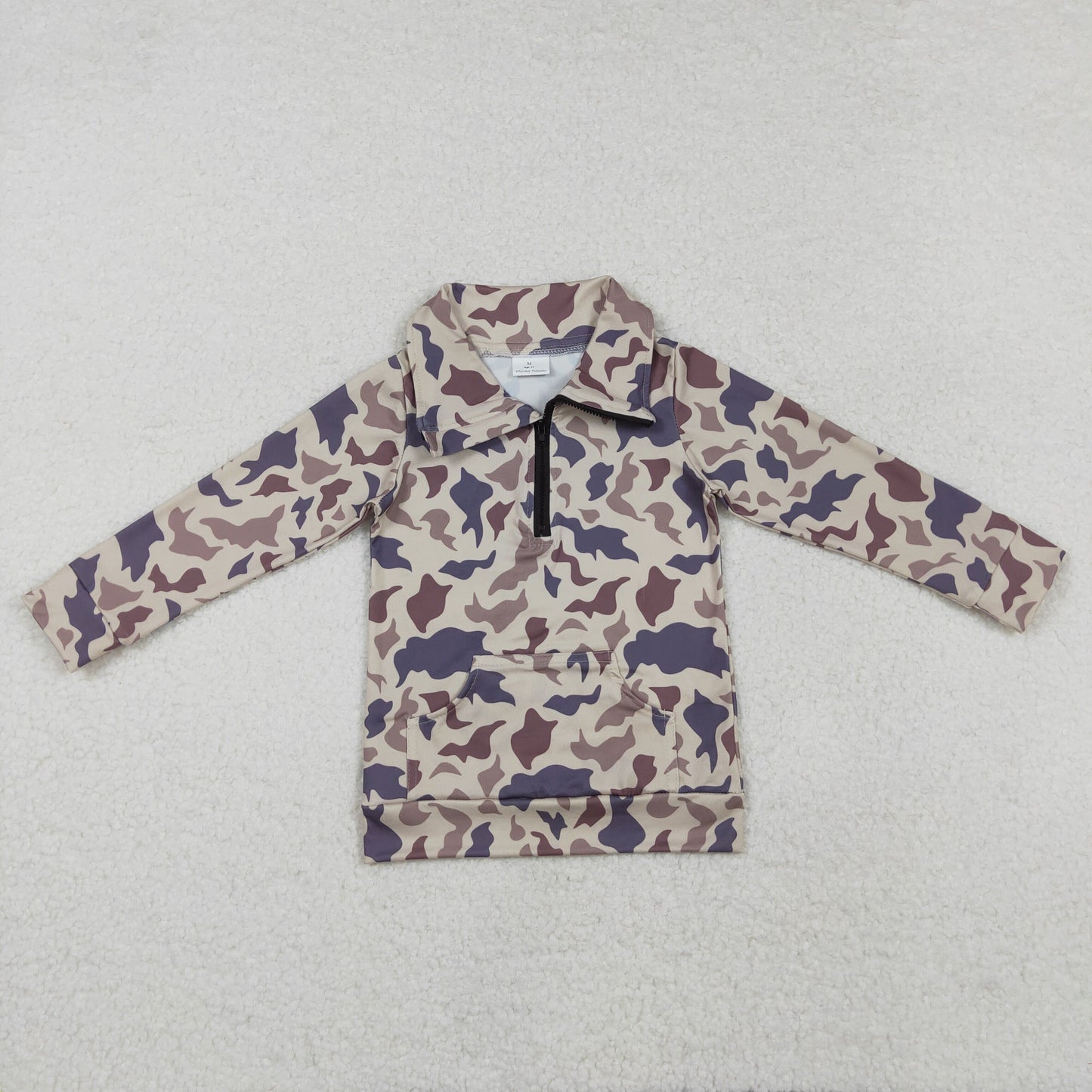 BT1037 khaki camo long sleeve zipper boys pullover
