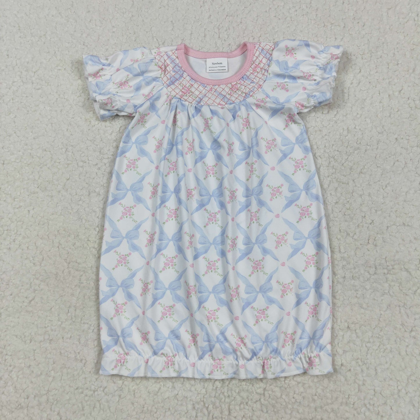 NB0045 pink flowers blue bows short sleeve girls newborn