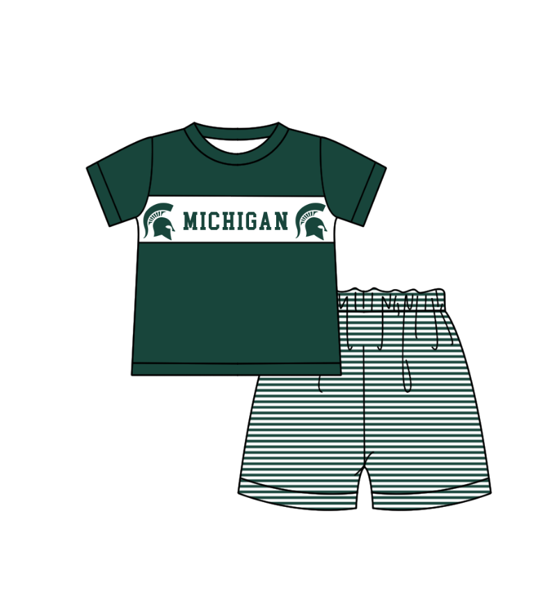 Custom Moq 3 Football Item Michigan Green Short Sleeve Shorts Boys Set