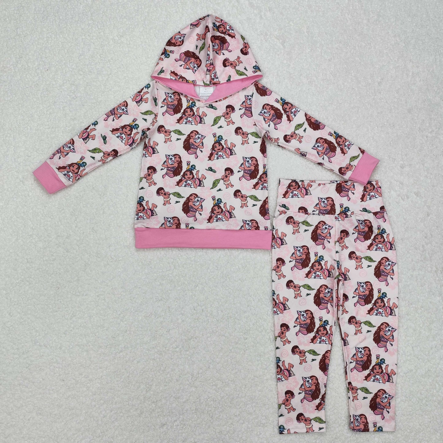 GLP2233 cartoon princess animals pink long sleeve hoodie pants girls set