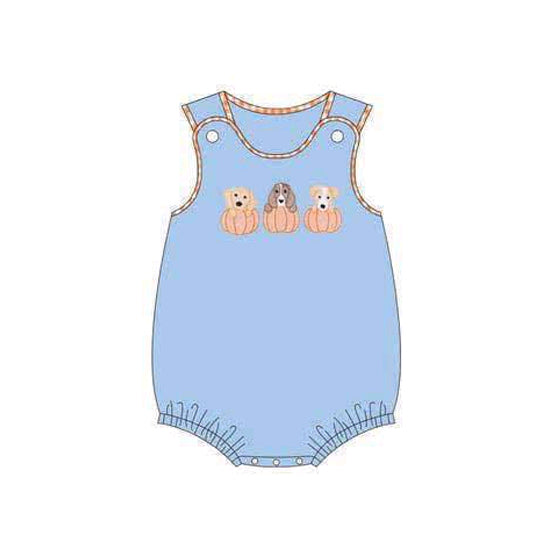 custom moq 3 pumpkin dog blue sleeveless boys romper