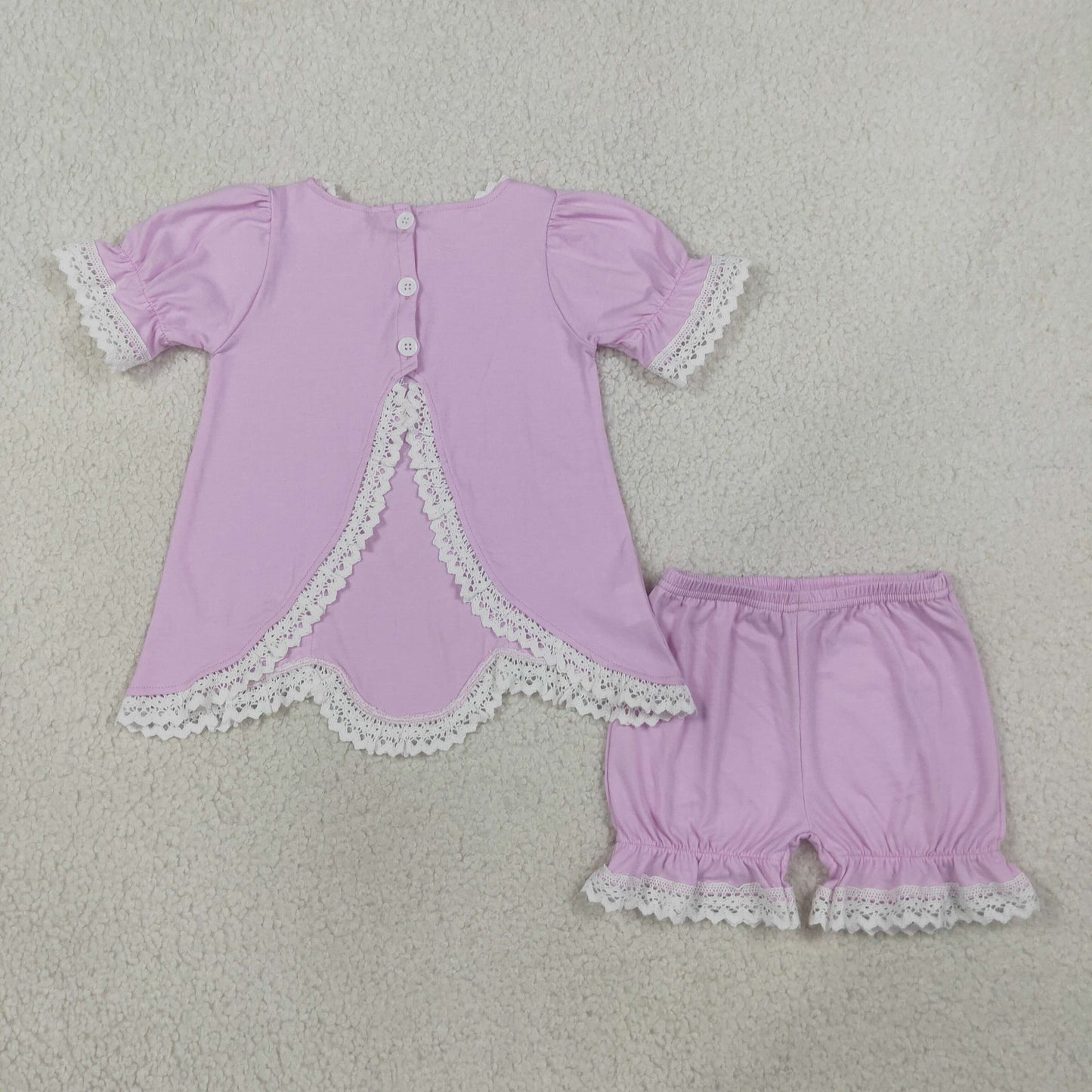 GSSO3681 Pink Lace Short Sleeve Shorts Girls Set