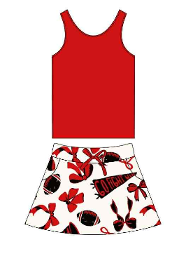 preorder cheer red sleeveless red/black bows skorts girls set