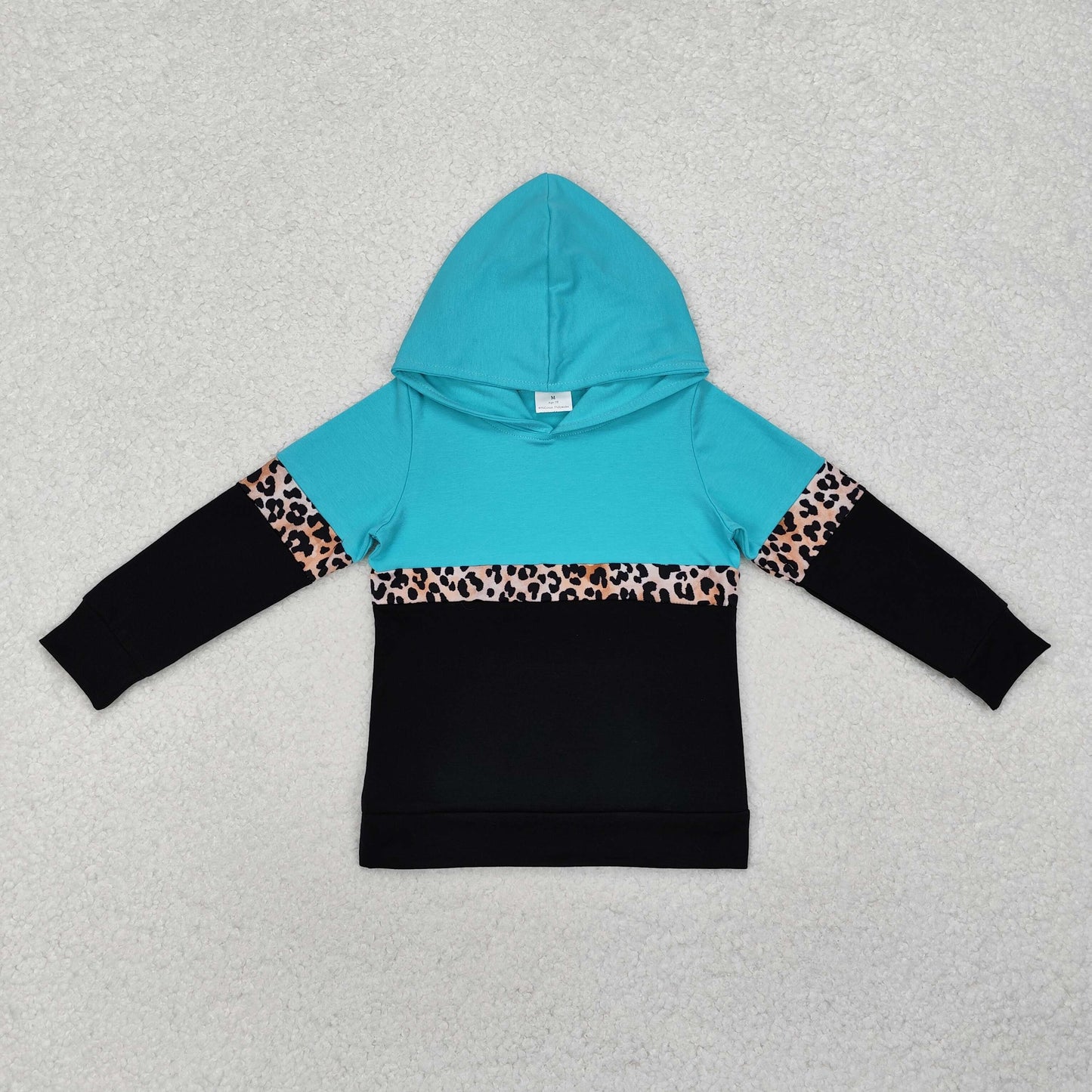 GT0846 green leopard black print hooded long sleeve girls pullover