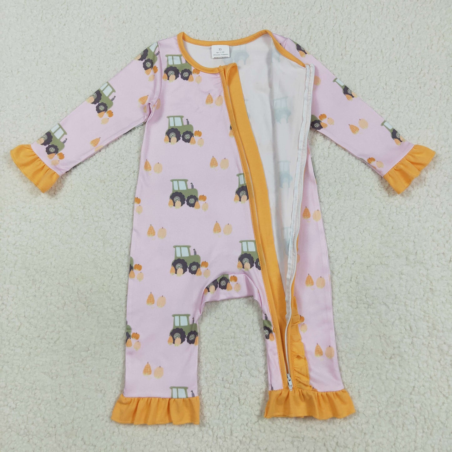 Farm tracktor pumpkin pajamas/romper RTS Sibling Clothes