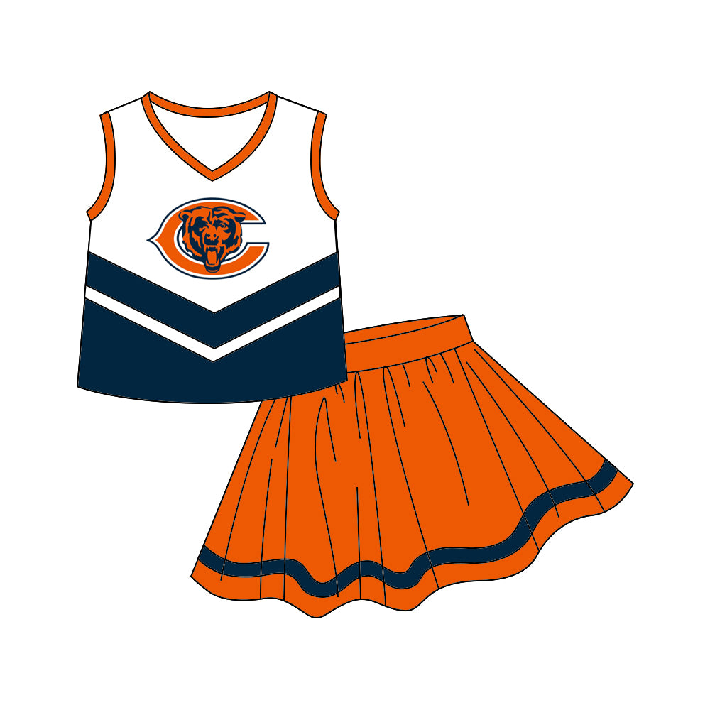 custom S 8.9 Blue & orange sleeveless skirt cheerleader dress