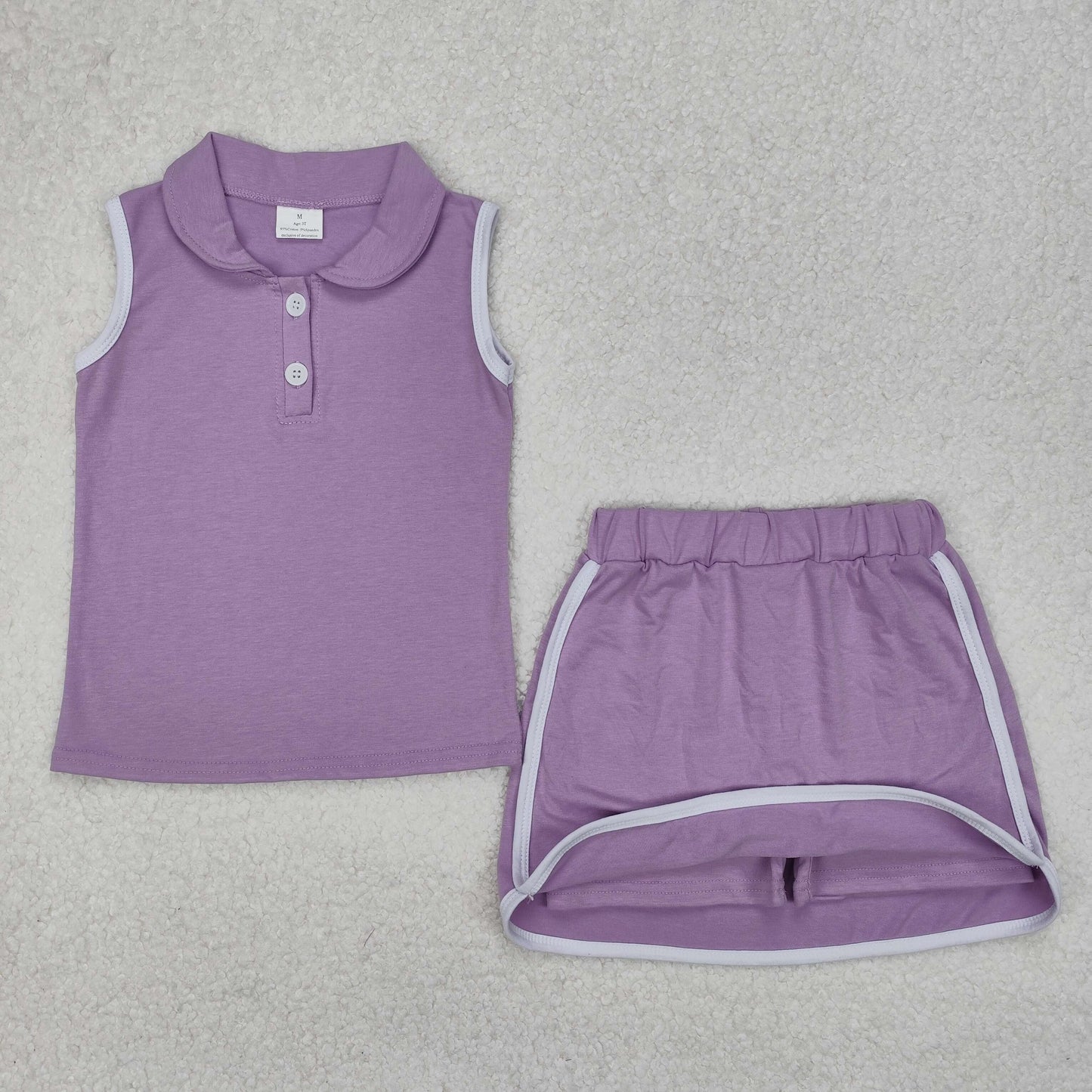 GSD1976 cotton purple sleeveless skirt with shorts girls set
