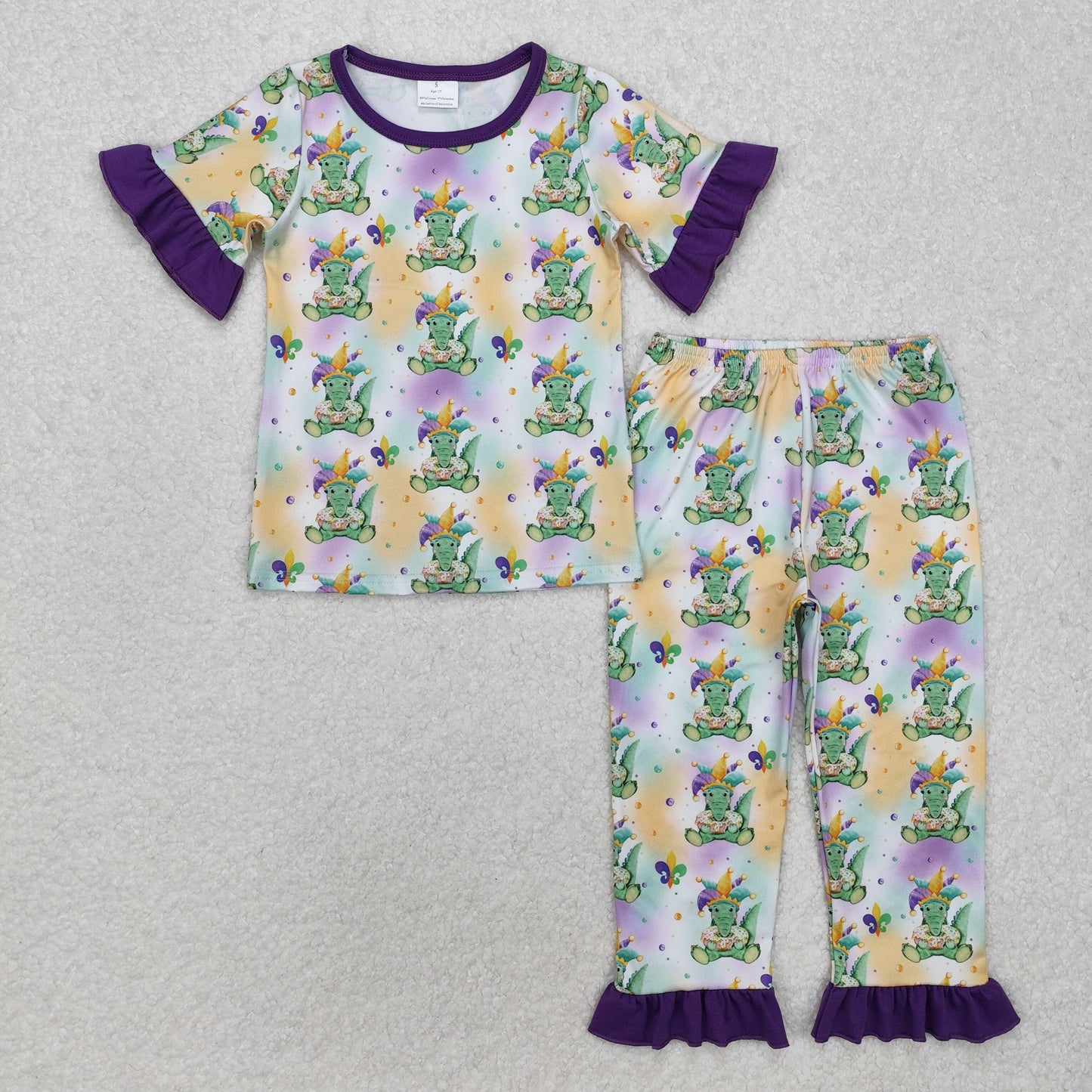GSPO1766 Mardi Gras crocodile hat purple short sleeve pants girls pajamas