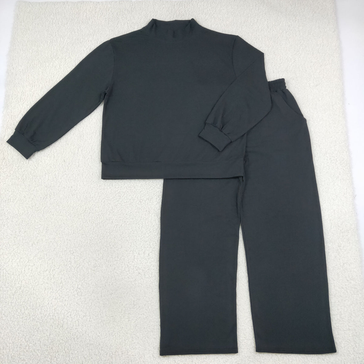 GLP3416 Cotton Sweatshirt Black Long Sleeve Pants Adult Women Set