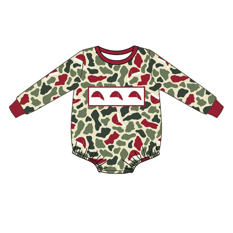custom moq 5 Christmas hat green red camo long sleeve girls romper