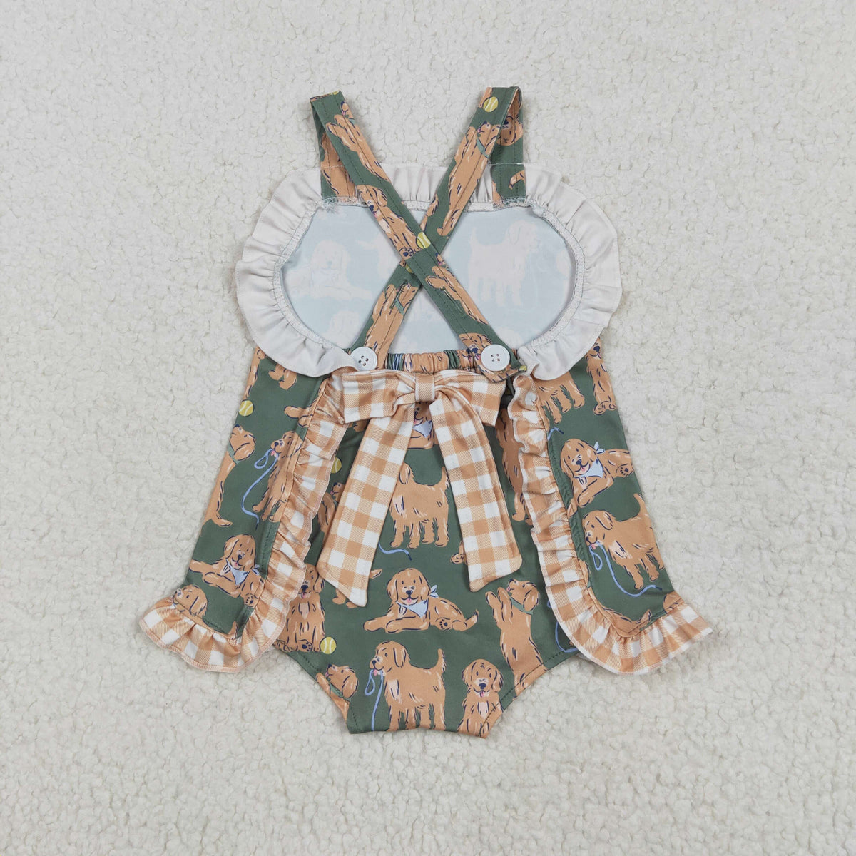 SR2986 cute dog green bows girls romper