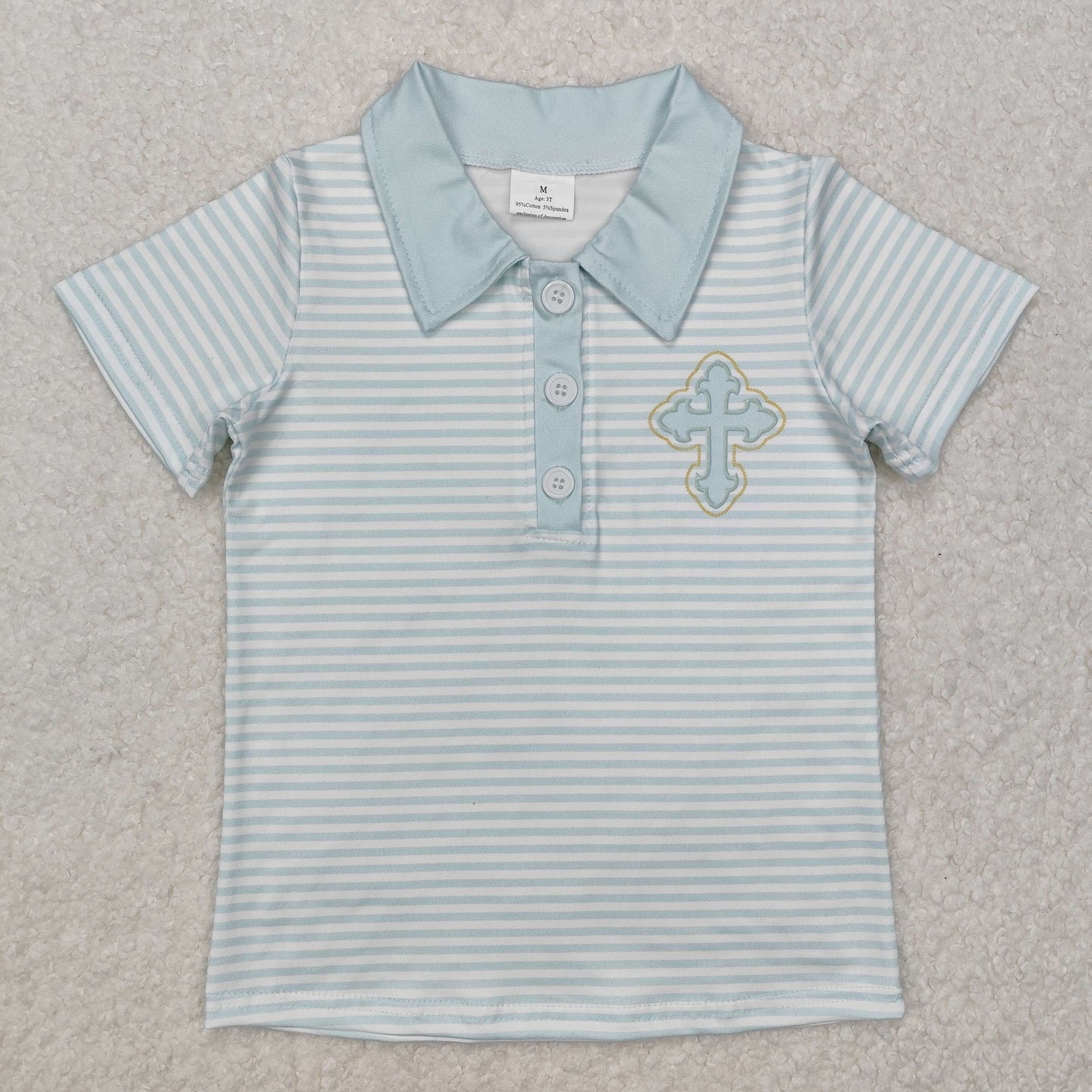 BT1045 Easter cross green striped short sleeve boys top