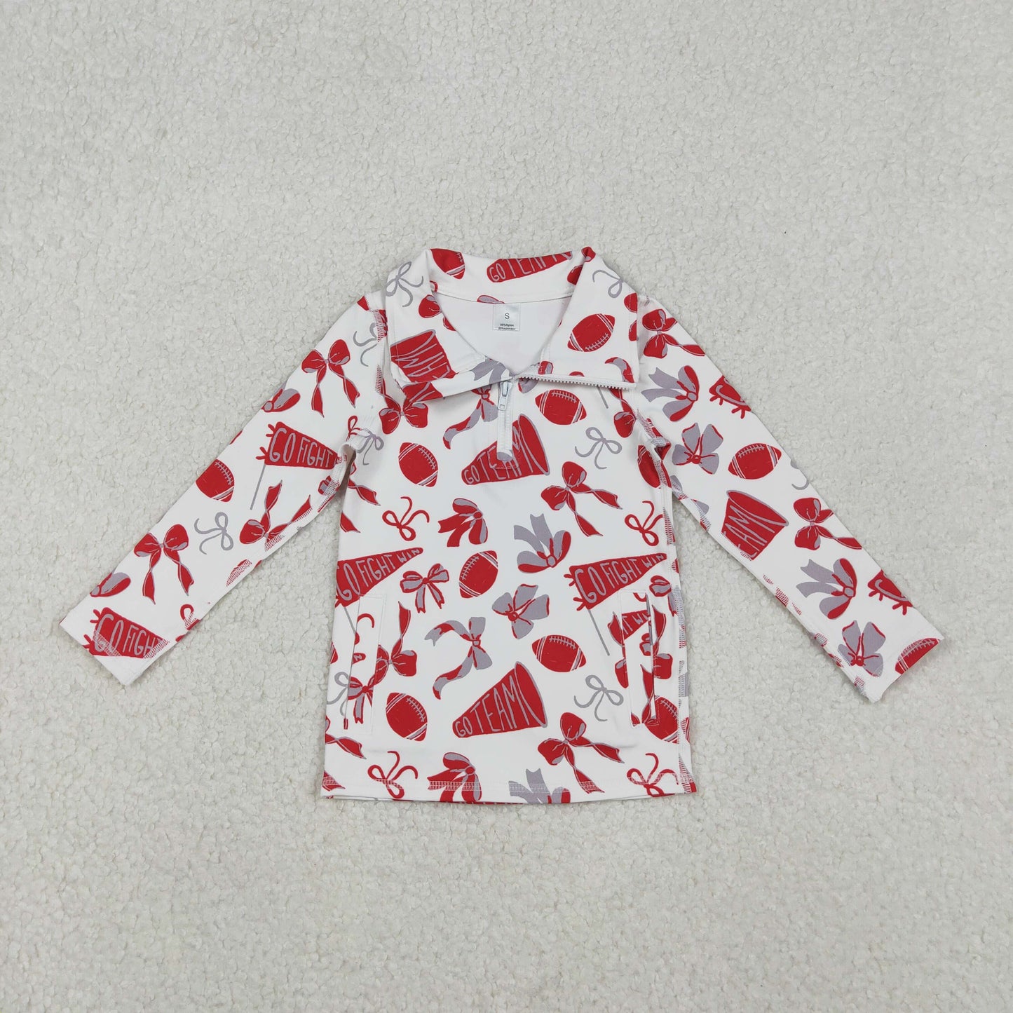 GT1198 yoga football red bows zipper long sleeve girls top