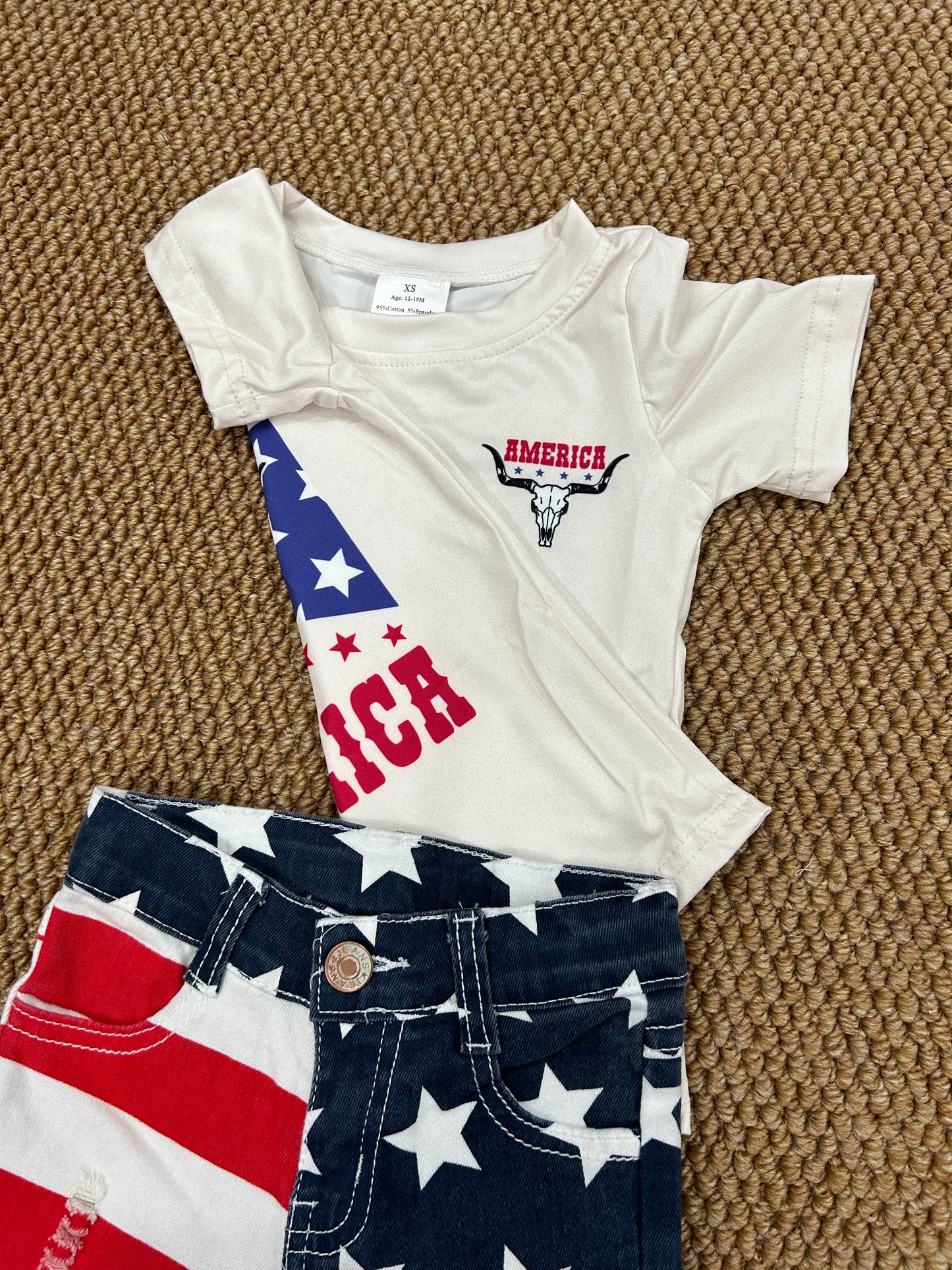 July 4th Western cow America short sleeve striped star jeans girls set baby girl cowgirl set