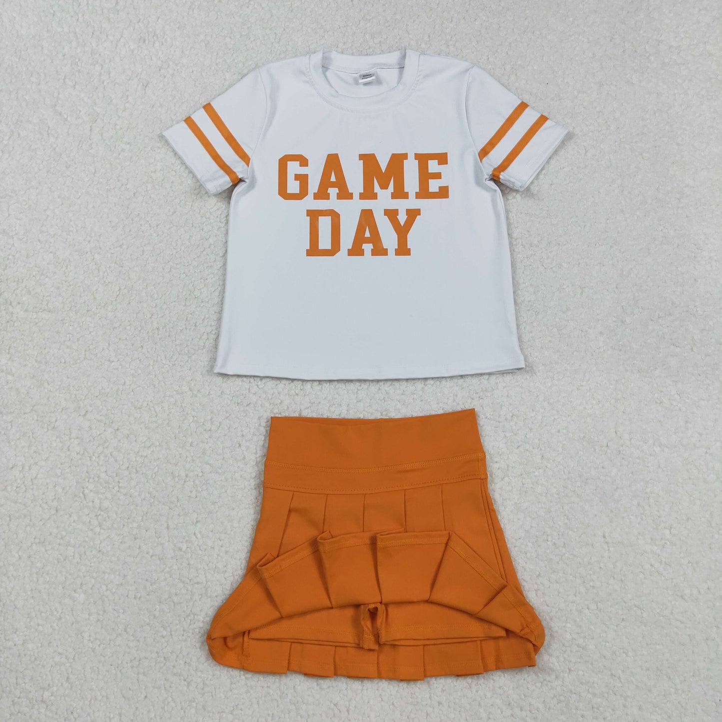 GSD2761 yoga screen print game day light orange short sleeve orange skorts girls set