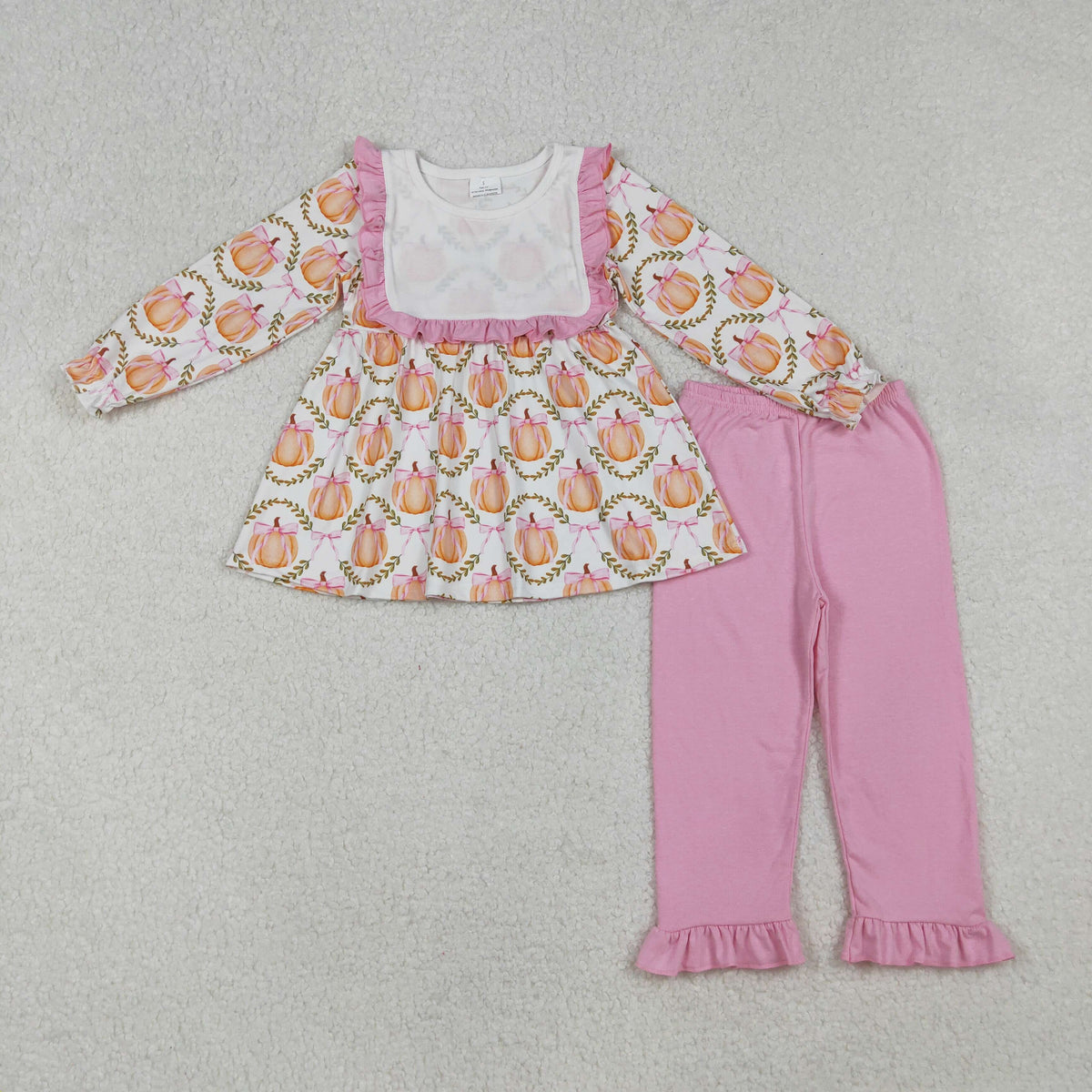 GLP2427 pumpkin bows long sleeve pink pants girls set