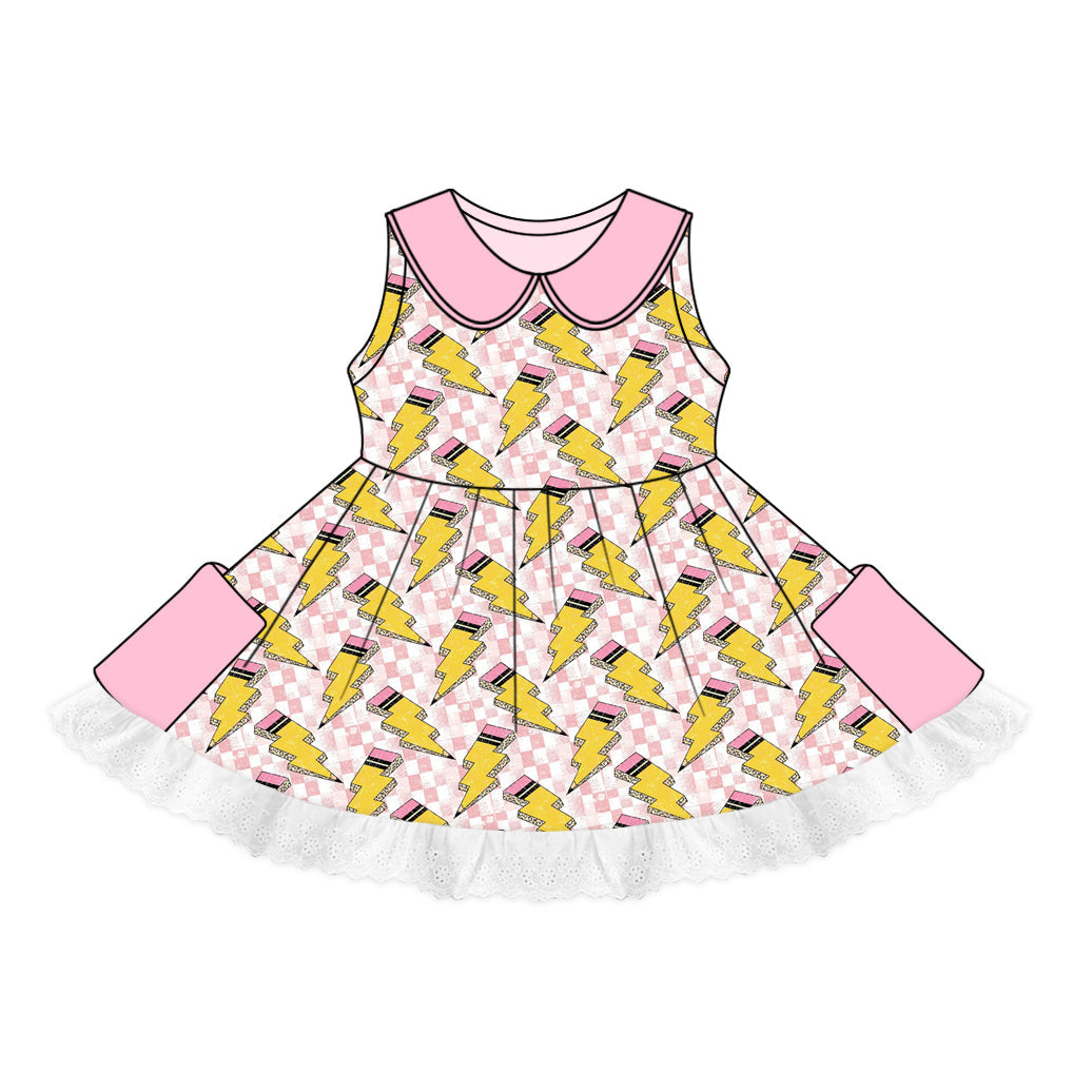 custom (moq 5)Baby Girls Back To School Lace Pockets Twirl Dresses