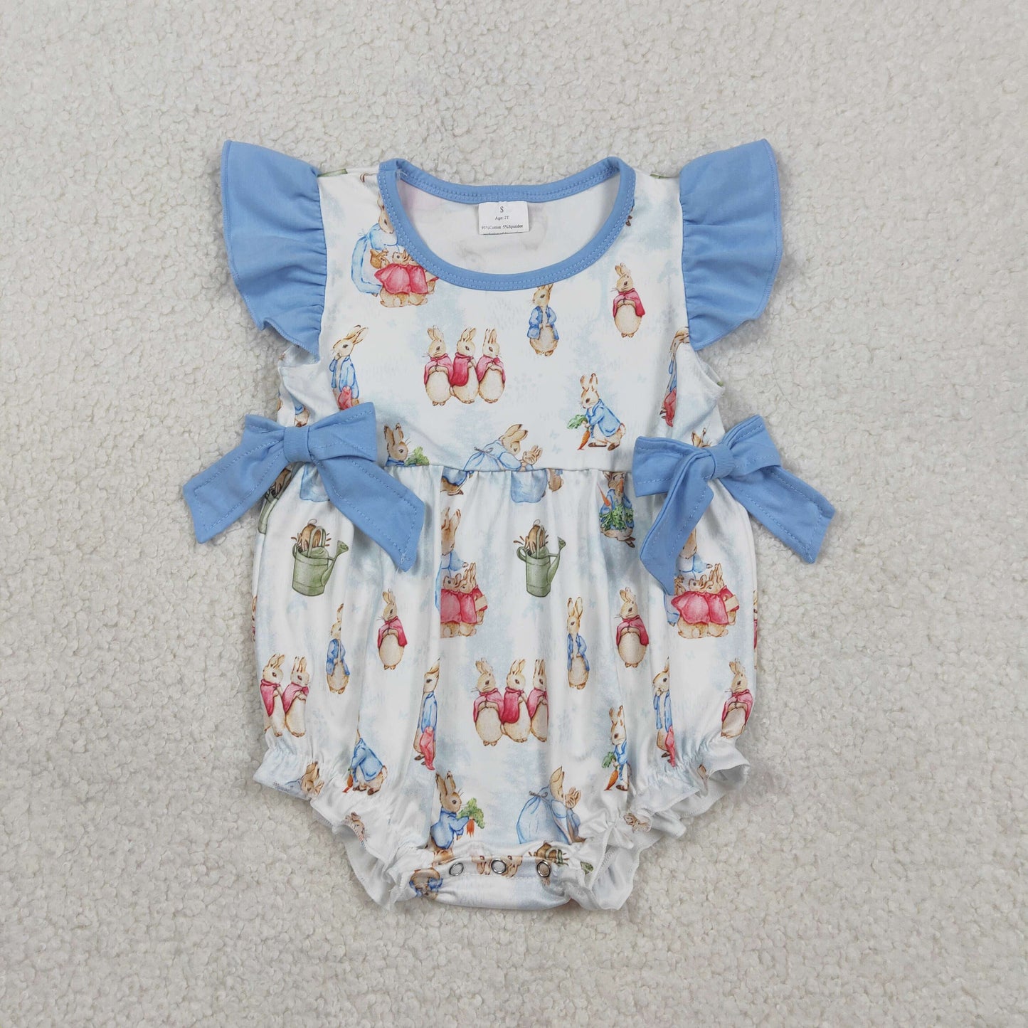 SR3833 Easter Rabbit Bows Flutter Sleeve Girls Romper