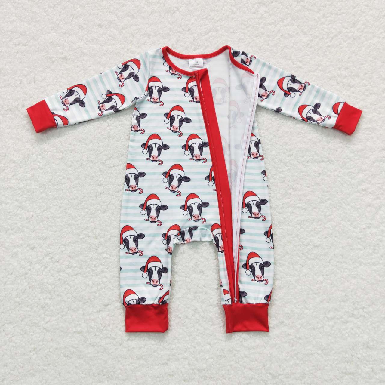 LR0700 Christmas cow blue striped long sleeve kids romper
