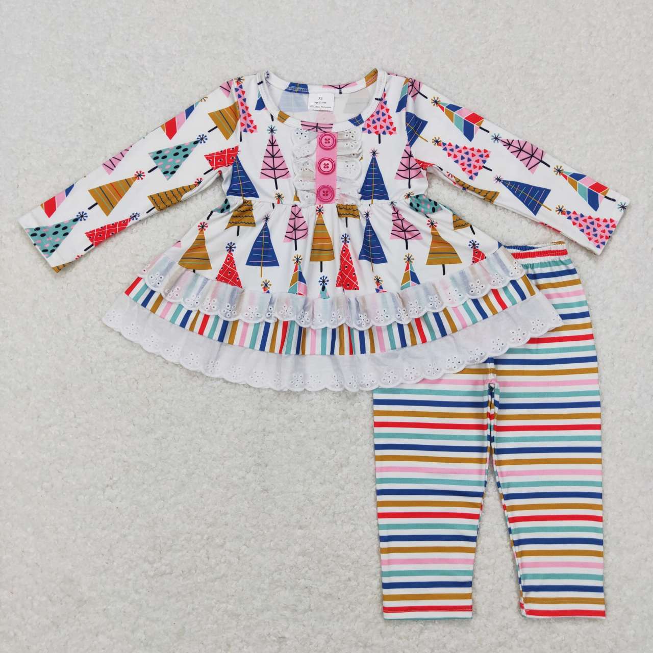 GLP0953 Colorful tree long sleeve colorful striped pants girls set