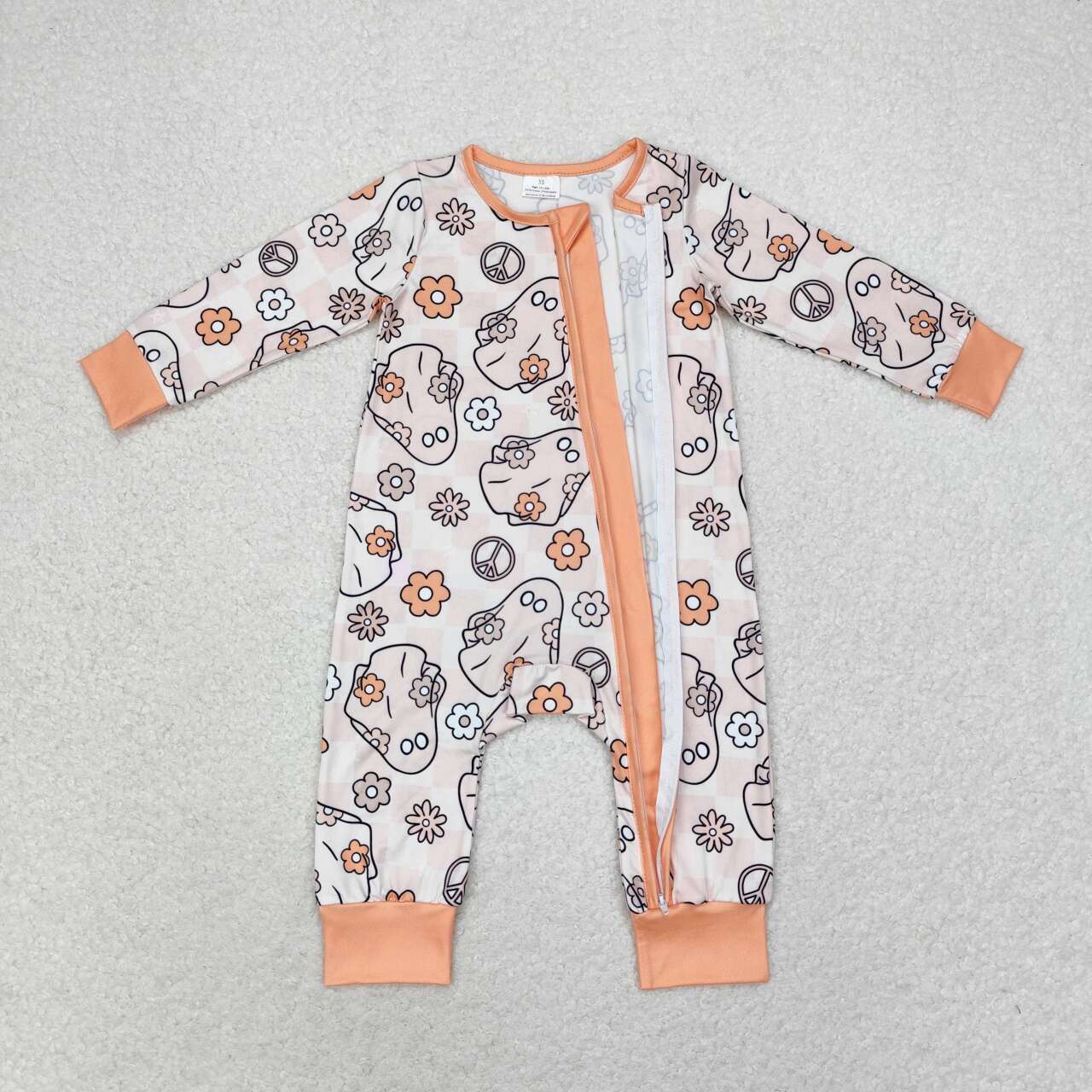 LR0981 Halloween spooky flowers long sleeve zipper girls romper