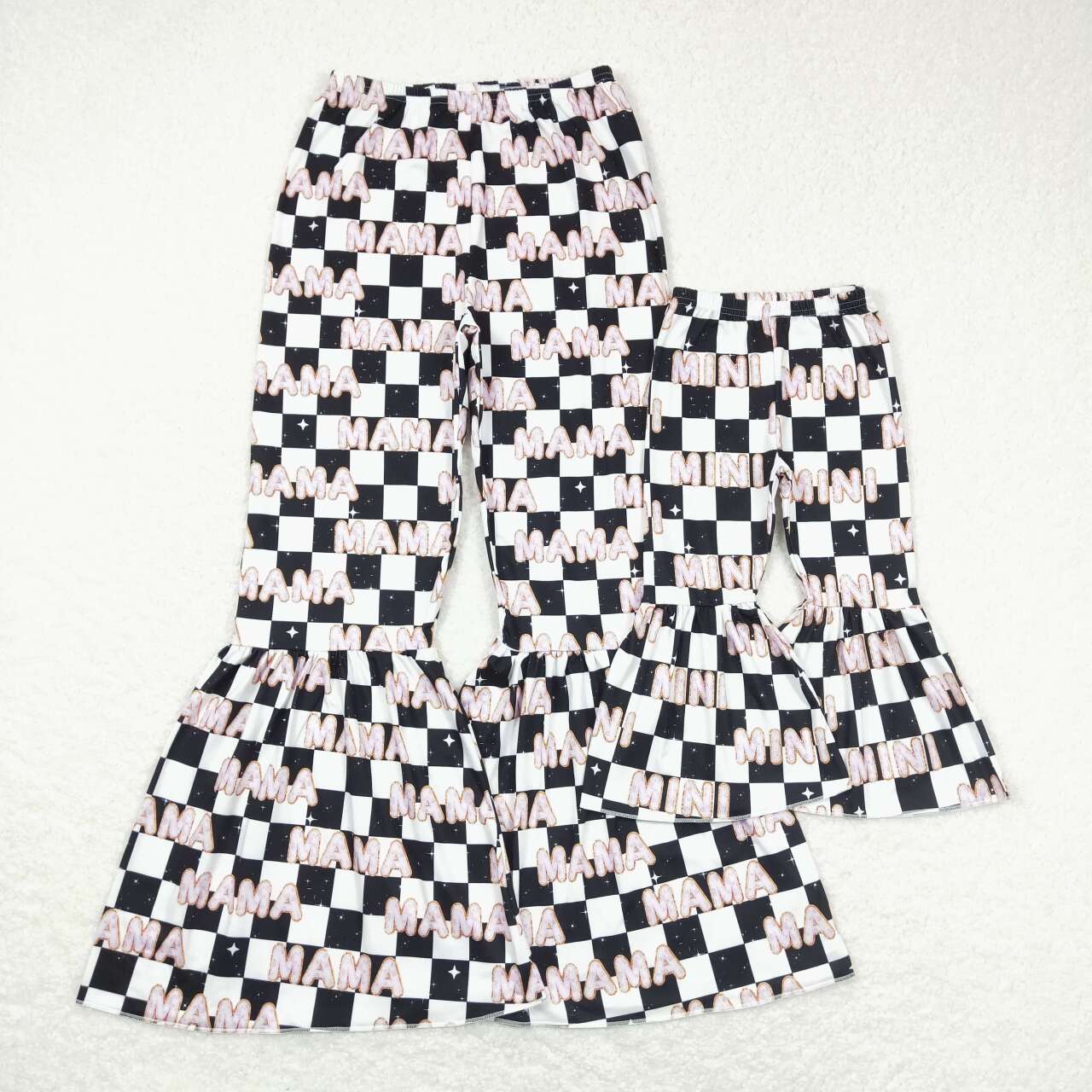 P0345 Mini black checkered milk silk girls pants