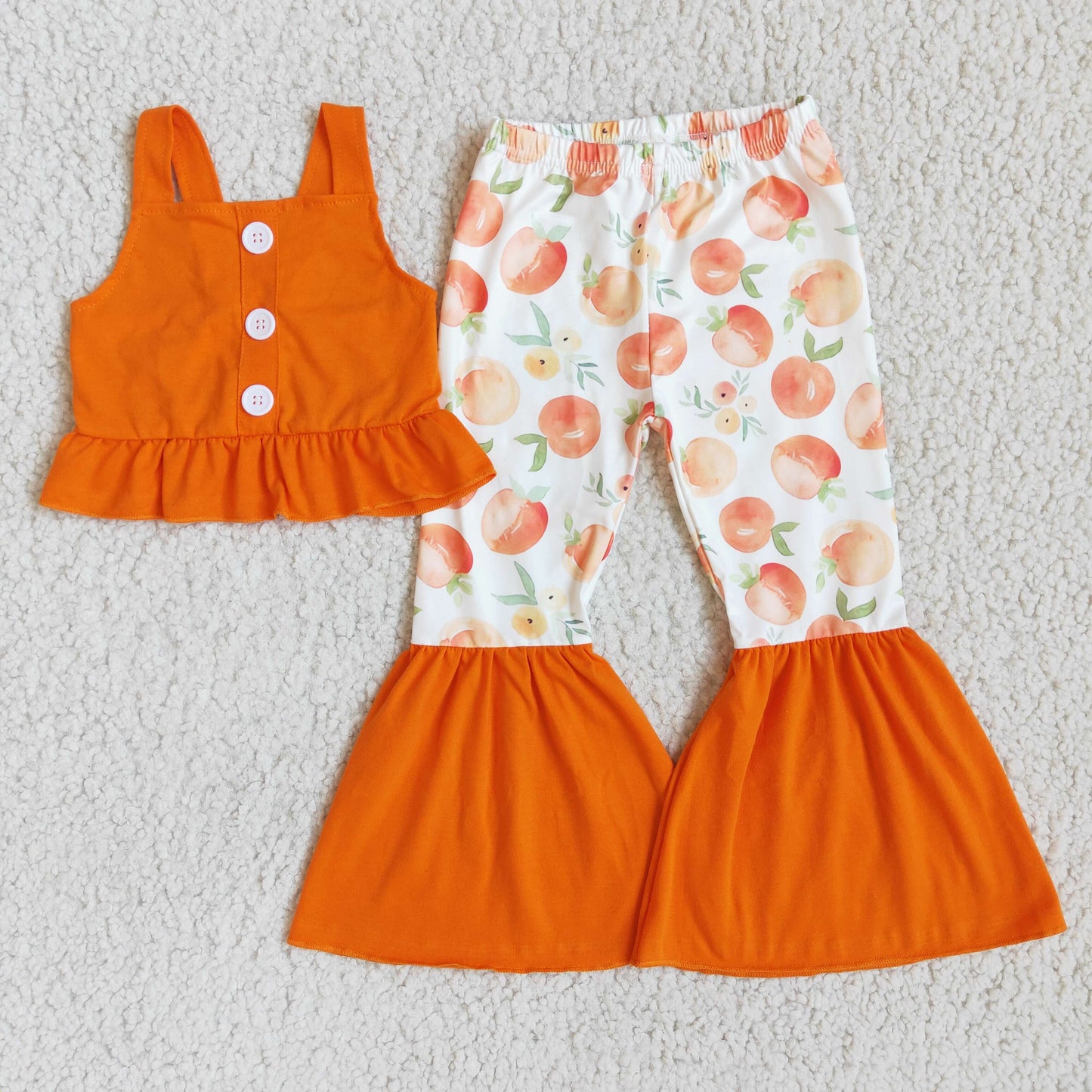 D8-18-1 Orange Sleeveless Peach Print Girls Set