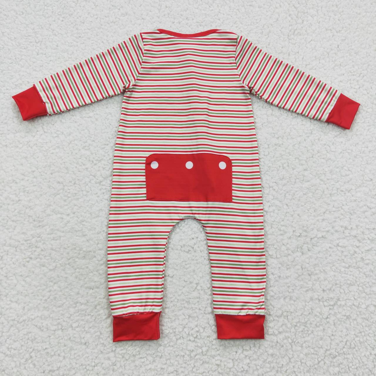 LR0442 Christmas Santa Claus red & green striped long sleeve kids romper