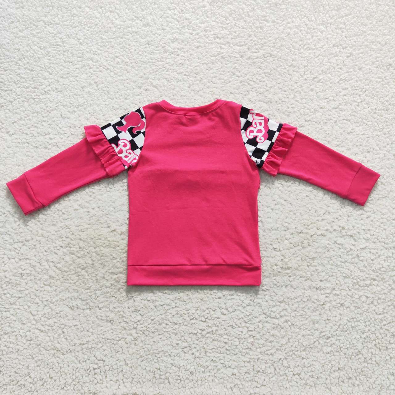 GT0296 BA black plaid hot pink long sleeve girls top