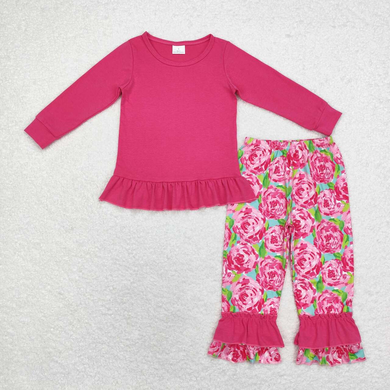 GLP1462 hot pink long sleeve watercolor flowers pants girls set