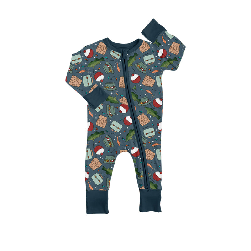 custom style cute fishing long sleeve zipper girls romper