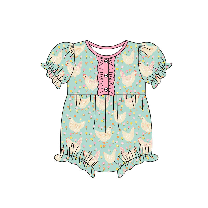 custom moq 5 cute chick flowers short sleeve girls romper