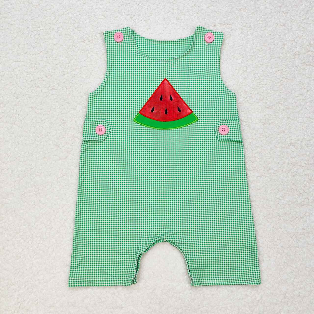 SR1406 embroidery watermelon green striped sleeveless boys romper