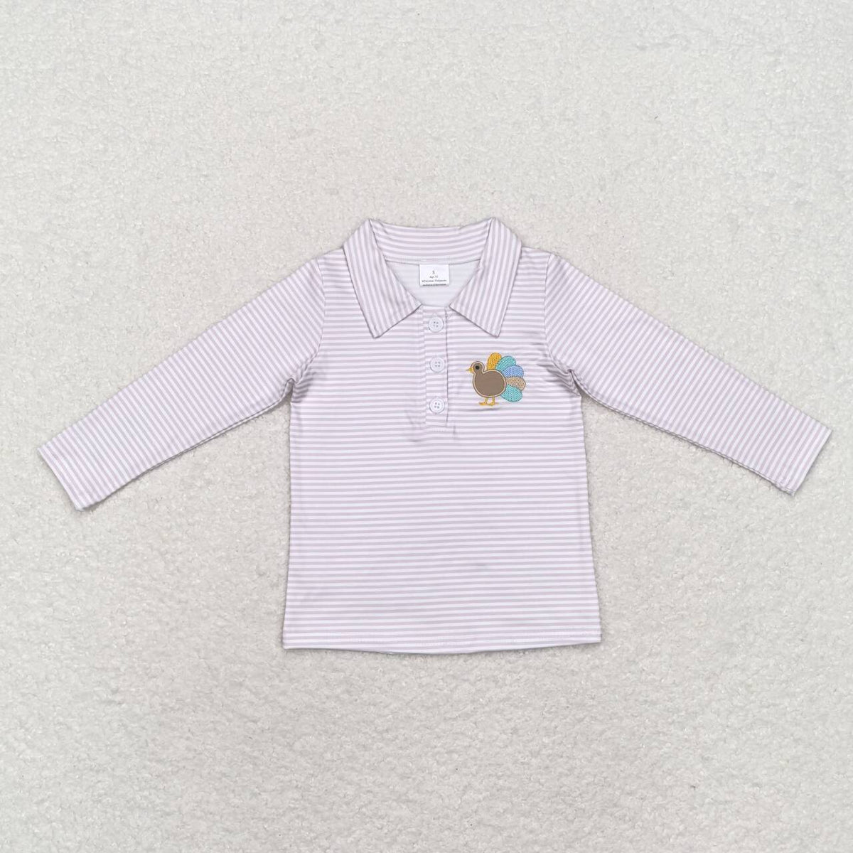embroidery BT0807 Thanksgiving turkey khaki long sleeve boys top