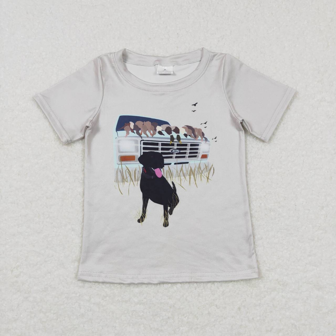 BT0423 Hunting dog mallard white short sleeve boys t-shirt