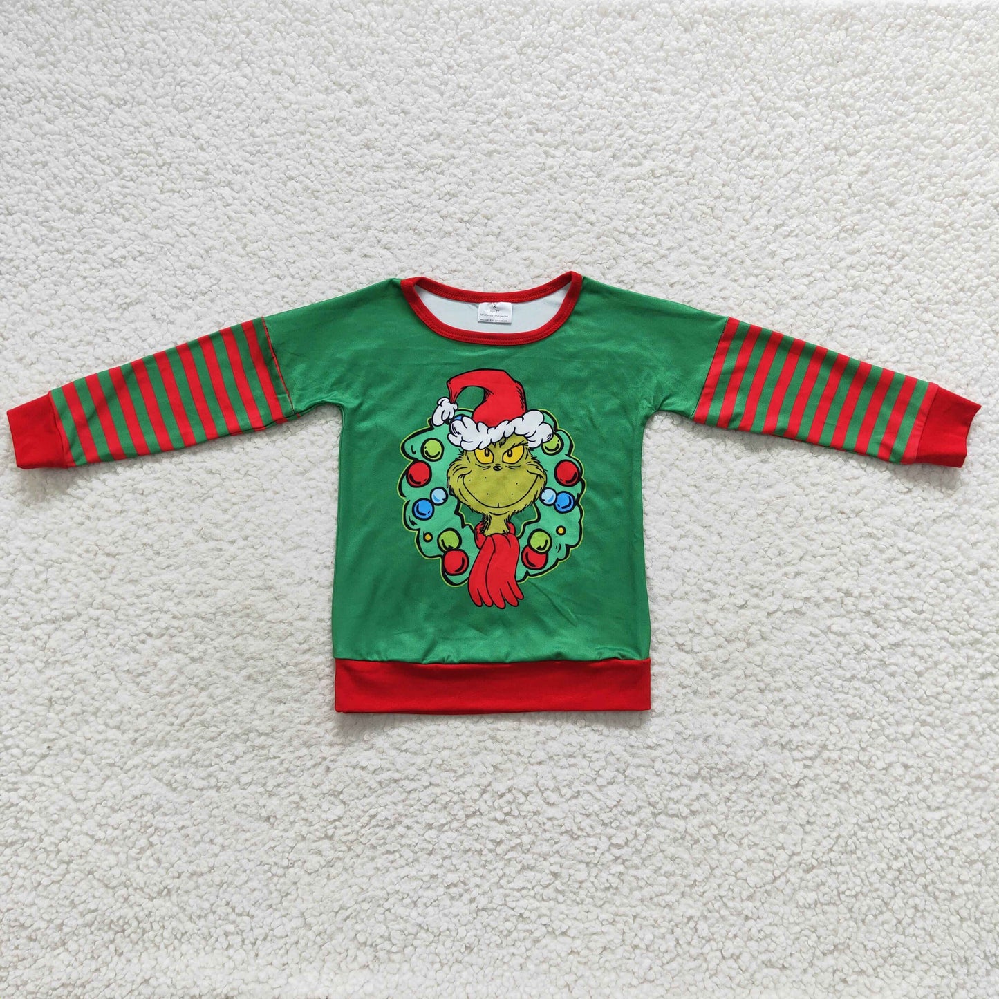 BT0245 Christmas green face long sleeve boys top