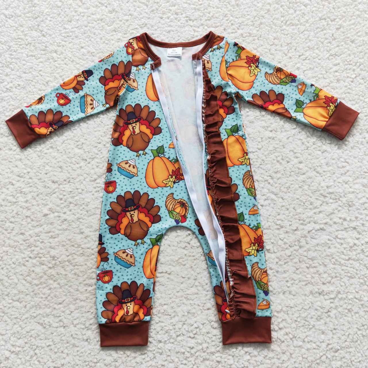 Thanksgiving turkey long sleeve girls romper