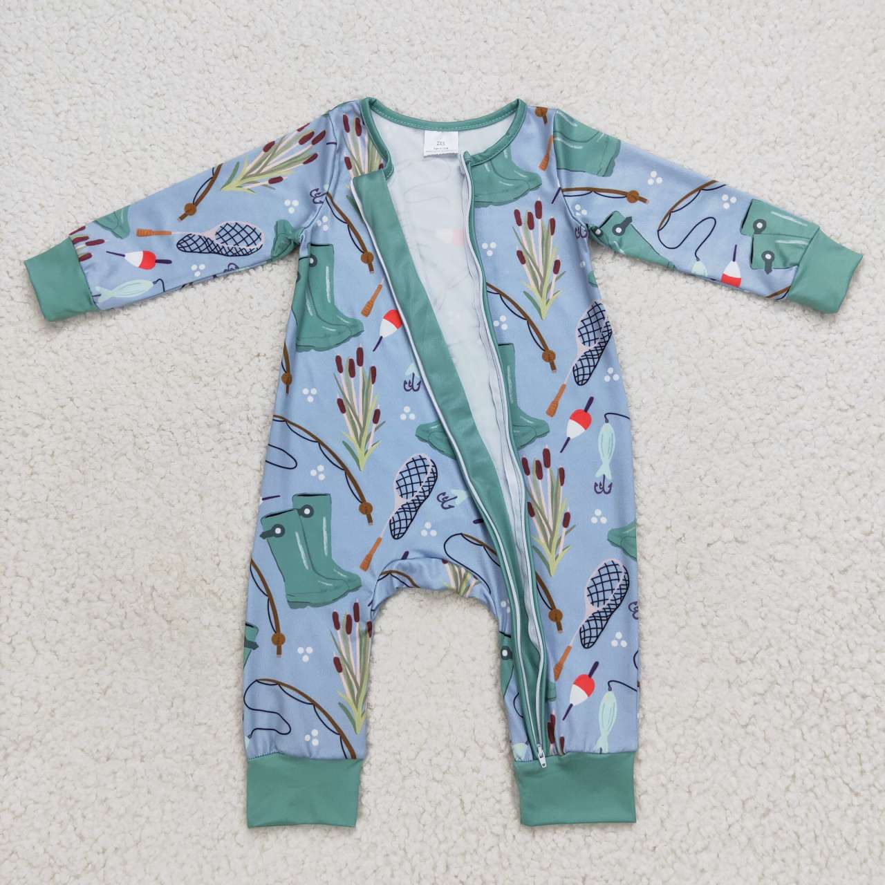 USA SHOP LR0664 Fishing blue long sleeve boys romper